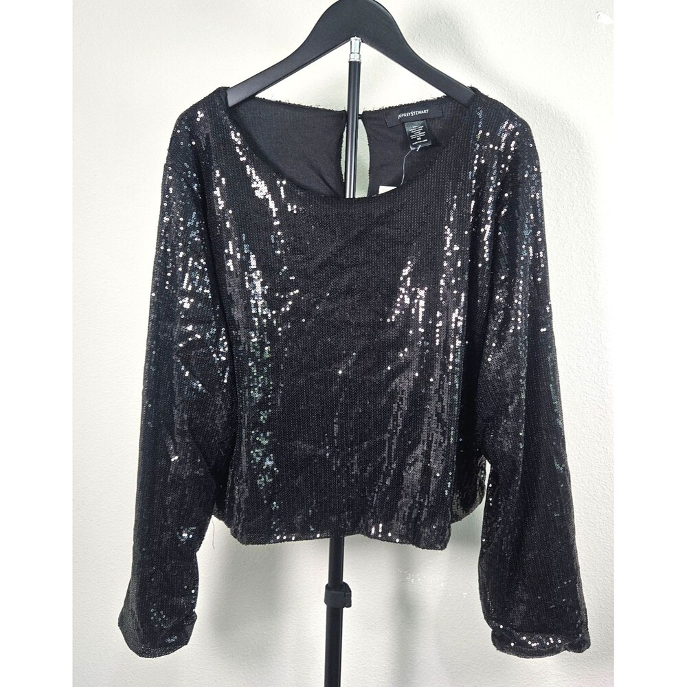 Ashley Stewart Black Sequin Top‎ Womens 26 Plus Size Long Sleeve Party NWT